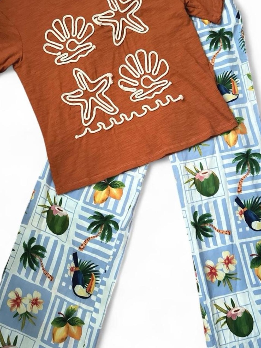 Boho Soleil Tropical Summer Print Linen Pants Set